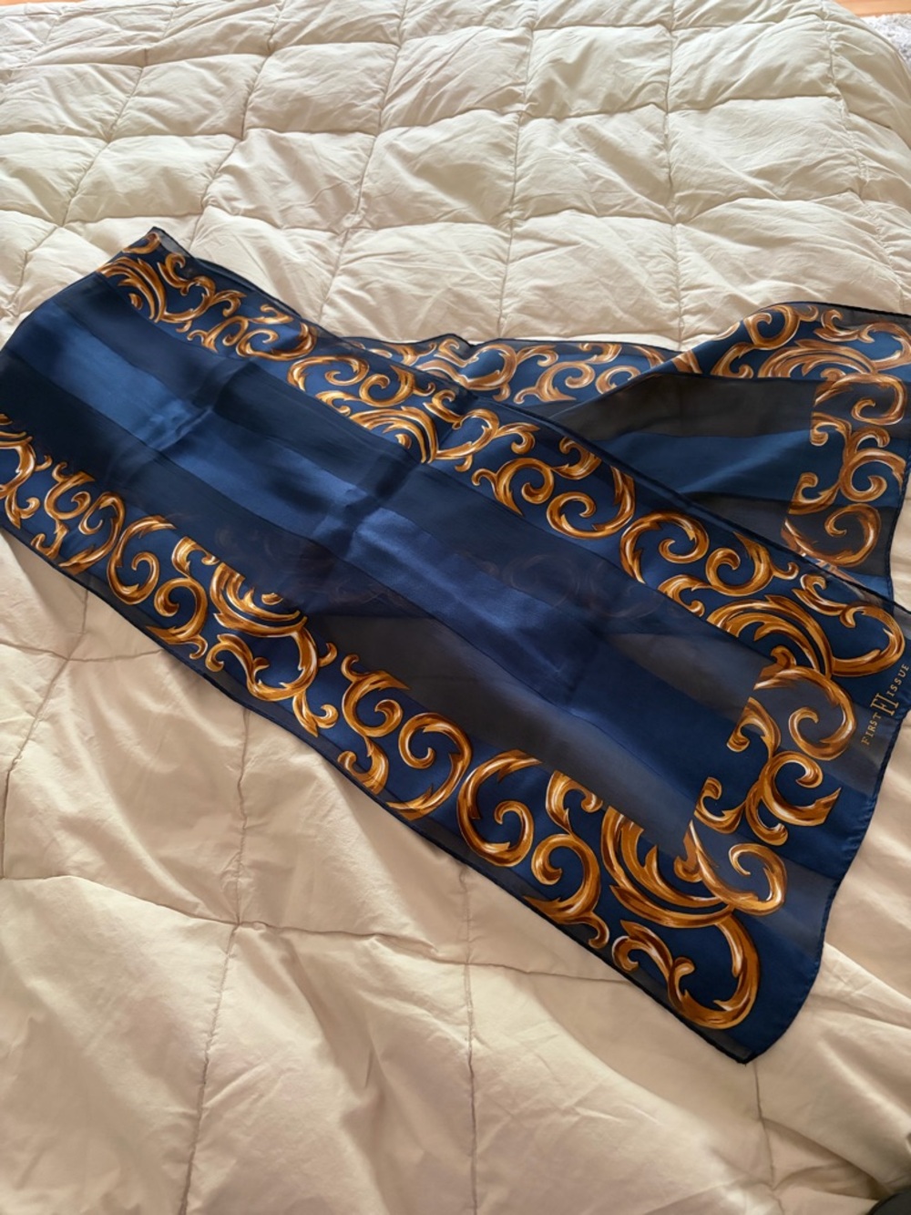First Issue Navy and Gold Baroque Scarf
